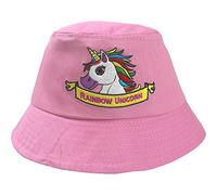 Girl's Pink Rainbow Unicorn Bucket Style Summer Sun Hat (Baby Pink)