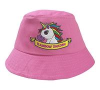 Girl's Pink Rainbow Unicorn Bucket Style Summer Sun Hat (Pink Fizz)