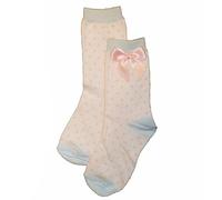 Girls Pink Spotty Knee High Socks with Pink Satin Bow - 1 Pair (3-6 Years)