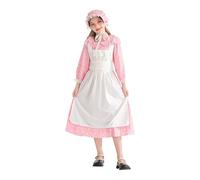 Girls Pioneer Prairie Costume Halloween Cosplay Dress Kids Floral Colonial Village Costumes Teen Girl Pioneer Dress Outfits with Apron (Pink #7, 9-10 Years)