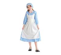 Girls Pioneer Prairie Costume Halloween Cosplay Dress Kids Floral Colonial Village Costumes Teen Girl Pioneer Dress Outfits with Apron (Blue #7, 11-12 Years)