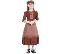 Girls Pioneer Prairie Costume Halloween Cosplay Dress Kids Floral Colonial Village Costumes Teen Girl Pioneer Dress Outfits with Apron (Coffee #2, 4-5 Years)