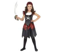 Girl's Pirate Skull & Crossbones Fancy Dress Party Costume, Red & Black