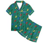Girls Pjs - Little Dinosaur Designs Girls Adorable Pattern Printed Short Sleeve Button Down Pajamas Shorts Set Sleepwear Outfits Cute Summer Two-Piece Soft Breathable Loungewear
