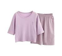 Girls Plaid Pajama Set Baby to Teen | Soft Mod l 7/8 Pants Comfortable Sleepwear | Cute Printed Js for Toddler Kids (Purple, 12-18 Months)