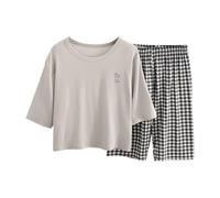 Girls Plaid Pajama Set Baby to Teen | Soft Mod l 7/8 Pants Comfortable Sleepwear | Cute Printed Js for Toddler Kids (Grey, 12-18 Months)