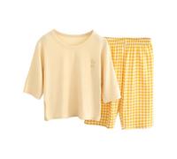 Girls Plaid Pajama Set Baby to Teen | Soft Mod l 7/8 Pants Comfortable Sleepwear | Cute Printed Js for Toddler Kids (Yellow, 12-18 Months)