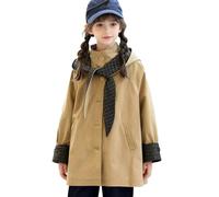 Girls Plaid Trench Coats, Toddler Winter Detachable Hooded Jackets Button Down Loose Fit Peacoats Plaid Windbreaker Comfy Overcoat School Fall Clothing Outfit Khaki 4 Years