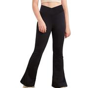 Girls Plain Bell Bottoms Leggings Yoga Trousers for Teens Jazz Latin Dance Pants Casual Tight Athletic Joggers for Kids Flared Skinny Pants School Trousers