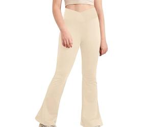 Girls Plain Bell Bottoms Leggings Yoga Trousers for Teens Jazz Latin Dance Pants Casual Tight Athletic Joggers for Kids Flared Skinny Pants School Trousers