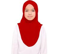 Girls Plain Islamic Hijab, Kids Instant Headscarf Readymade Pull On Scarf, No Pins Needed, Lightweight Soft & Durable, Ideal For Any Occassion School, Nursery, Sports, Prayer Hijab (Red)