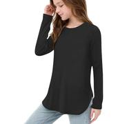 Girls Plain Shirt Long Sleeve Soft Stretchy Split Blouse Teen Kids School Casual Crew Neck Jumper Tops Clothes Summer Lightweight Comfy Tshirts (Black, 11-12 Years)