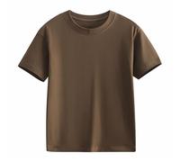 Girls Plain T Shirt Summer Crewneck Tops Short Sleeve Tee Teens Cute Pure Color Outfits Basic Casual Athletic Blouse for Kids School Sports Cotton Shirts (Brown, 8-9 Years)