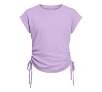 Girls Plain T Shirts Ruched Waist Summer Side Straps Cute Tops Cap Short Sleeve Tee Shirts Crew Neck Slim Fit Basic Cotton Tops Casual Holiday Street Jazz Dance Clothes (Light Violet, 12-13 Years)