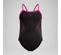 Girls Plastisol Placement Thinstrap Swimsuit Black/Pink - 11-12 Flare Pink 11-12