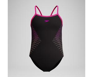 Girls Plastisol Placement Thinstrap Swimsuit Black/Pink - 11-12 Flare Pink 11-12