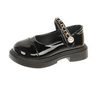 Girls Platform School Shoes Patent Leather Mary Jane Shoes with Chain Pearl Strap, Kids Toddler Chunky Heel Back to School Uniform Shoe Non Slip Princess Shoe for Wedding Party Birthday