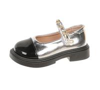 Girls Platform School Shoes Patent Leather Mary Jane Shoes with Chain Pearl Strap, Kids Toddler Chunky Heel Back to School Uniform Shoe Non Slip Princess Shoe for Wedding Party Birthday