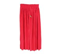 Girls Pleated Midi Skirts Elastic High Waist A-Line Kids Child Swing Midaxi Skirt Summer Fancy Dress Red 13-14 Years