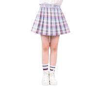 Girls' Pleated Plaid Mini Skirt Girl Skirts Skorts Outfits with Bowknot Long Sleeve Dress Pocket Blue