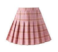 Girls' Pleated Plaid Mini Skirt with Shorts Girl Uniform School Tennis Skater Skirts Skort 2T-14Y, A Pink, 6-7 Years