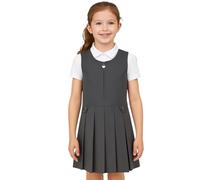 Girls Pleated School Pinafore - Heart Zip with 2 Side Button - Smart Uniform for UK Students - Ages 2-16 Years - Classic Style Schoolwear (Grey, 13-14 Years)