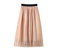 Girls' Pleated Skirt Breathable Stretchy Waist School Un orm Skirt for Kids, Summer Vacation Plain Long Skirt (Pink, 1-3Years)
