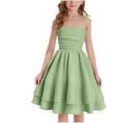 Girls Pleated Sleeveless Dress Solid Elegant Pageant Birthday Dresses A-Line Flowy Swing Smocked Skirts for Teen Kids Girls Lightweight Casual Clothes (Green, 12 Years)
