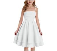 Girls Pleated Sleeveless Dress Solid Elegant Pageant Birthday Dresses A-Line Flowy Swing Smocked Skirts for Teen Kids Girls Lightweight Casual Clothes (White, 9 Years)