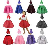 Girl's Polka Dot Skirt Fancy Dress Up Outfit Accessory 50s 60s - 17"/43cm Length Purple & White Spots with Matching Scarf - Rock and Roll Swing Musical Stage Show