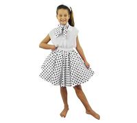 Girl's Polka Dot Skirt Fancy Dress Up Outfit Accessory 50s 60s - 17"/43cm Length White & Black Spots with Matching Scarf - Rock and Roll Swing Musical Stage Show