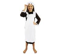 Girls Poor Victorian Costume - Medium - White Bonnet Hat, Brown Dress and White Apron Attached - Perfect for Victorian Day, World Book Day and History Themed Days