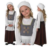 Girls Poor Victorian Tudor Maid School Girl Fancy Dress Costume Outfit Age 3-8
