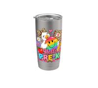 Girls Pre-K Hello Back to School Goose Leopard Bow Stainless Steel Insulated Tumbler
