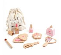 Girls Pretend Play Makeup Set Wooden Cosmetic With Mirror Comb Brush Compact Pieces With Storage Pouch And Box suitable for travel bags quiet time play