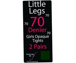 Girl's Pretty Little Legs 70 Denier Opaque Tights (2 Pair Pack) (11-13 Years, Bottle Green)