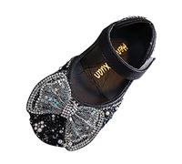 Girl's Princess ary Jane with Shiny Bow Glitter a y Shoes Flower Girl Shoe for Banquets Birthday Parties Cosplay Dance Shoes Princess Dress Up Shoe (Black, 3.5 Big Kids)