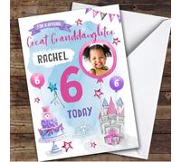 Girl's Princess Castle Photo Great Granddaughter 6th Birthday Personalised Card - Personalised Birthday Greeting Card For Kids, Custom Birthday Card
