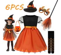 Girls Princess Costume Baby Orange Pumpkin Witch Halloween Fantasy Children Cosplay Carnival Fancy Disguise Birthday Dress As Picture Style 4