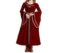 Girls Princess Dress Medieval Renaissance Cosplay Costume Retro Velvet Dress Kids Royal Fancy Dress Up with Belt (Red, 140)