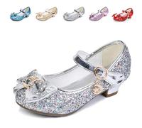 Girls Princess Dress Shoes Mary Jane Sequins Bridesmaids Shoes Cinderella Sparkle Heels Shoes for Wedding Dancing Party