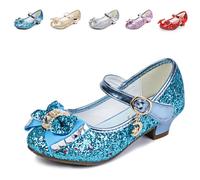 Girls Princess Dress Shoes Mary Jane Sequins Bridesmaids Shoes Cinderella Sparkle Heels Shoes for Wedding Dancing Party Shiny Blue