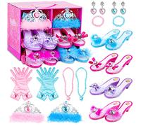 Girls Princess Dress Up Shoes and Jewelry Boutique DISHIO Upgraded Princess Shoes and Accessories with 4 Pair of Princess Play Shoes and Jewelry Set for Toddlers Little Girls Aged 3 4 5 6