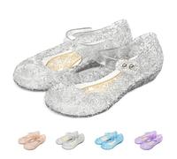 Girls' Princess Dress Up Shoes Frozen Elsa Shoes Cinderella Jelly Shoes Kids Snow Queens Shoes for Dancing Cosplay Birthday White