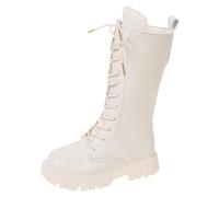 Girls Princess Mid-Calf Leather Boots Platform Non-Slip Large Size Soft Sole Lace-up Stylish Comfortable Ideal for Little Girls Fashionable Long Boots Warm Durable Kids Footwear UK