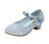 Girls Princess Performance Shoes PU with Sparkling Sequins for Festive Occasions Ballet Lessons Comfortable Dance Shoes for Children, blue, 1.5 UK
