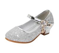 Girls Princess Performance Shoes PU with Sparkling Sequins for Festive Occasions Ballet Lessons Comfortable Dance Shoes for Children, silver, 12 UK Child
