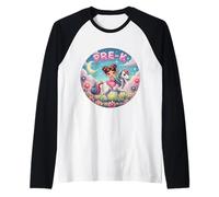 Girls Princess Riding Unicorn Pre-K Back To School Girly Raglan Baseball Tee