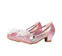 Girls Princess Shoes Children High Heel Shoe Beautiful Girl Transparent Crystal Shoe Kids Shoe for Party, Dance(Pink,33insole20.5cm)
