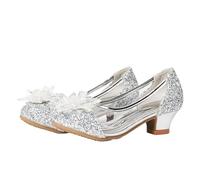 Girls Princess Shoes Children High Heel Shoe Beautiful Girl Transparent Crystal Shoe Kids Shoe for Party, Dance(Silver,35insole21.5cm)